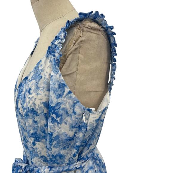 Intermix Jude Floral Print Midi Dress White Blue Cotton Silk Size 14 - Picture 8 of 16